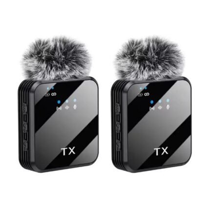 Two Arena Mic TX transmitters with wind muffs.