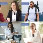 People using the Arena Mic TX for various tasks, including outdoor recording, indoor interviews, and live streaming.