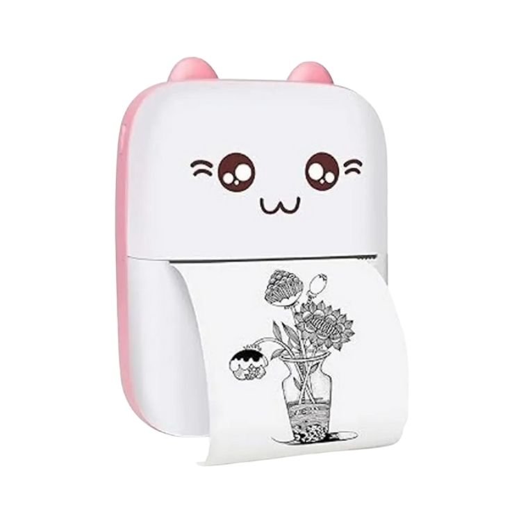 Mini cat printer with a printed drawing.