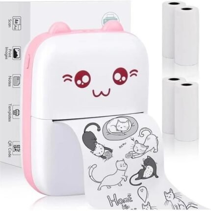 Mini cat printer printing a drawing of cats.